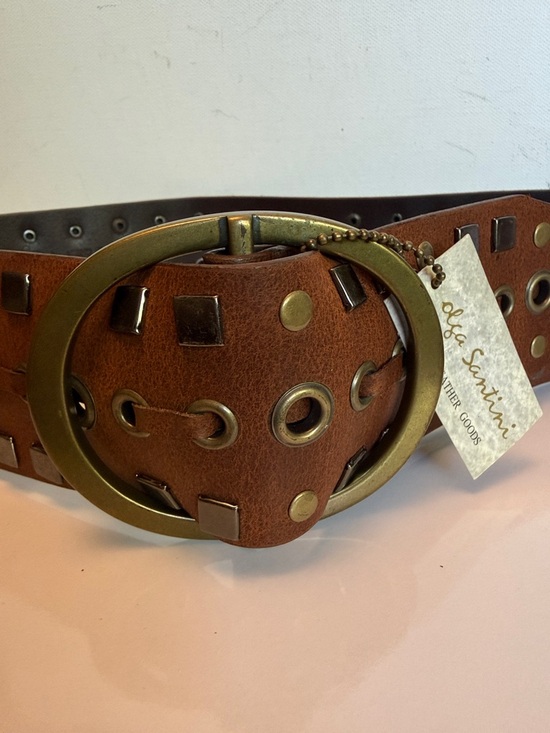 olga santini Accessories - Olga Santini Brown Leather Studded Belt with Brass Ring Buckle